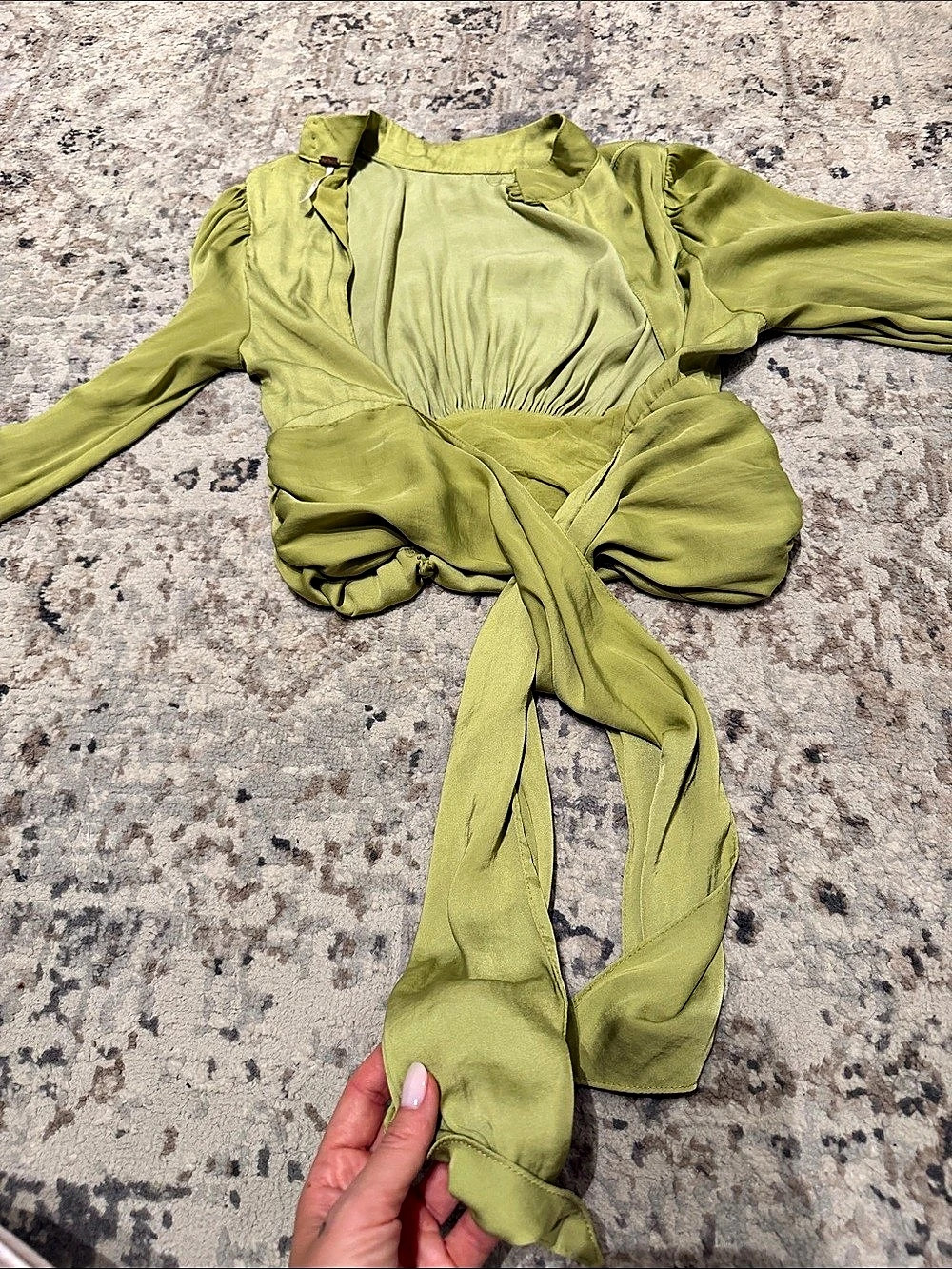 SHEIN Green Tie-Front Long Sleeve Blouse Size XS